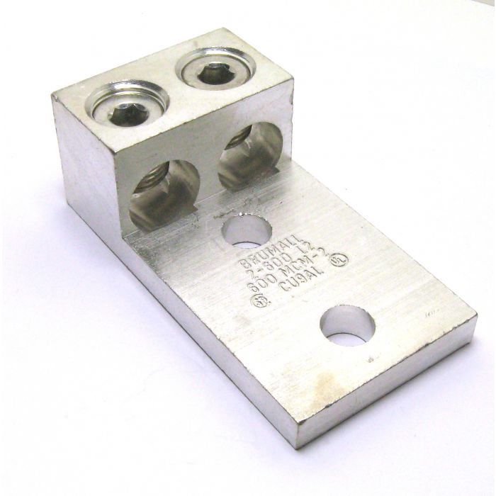 Morris Products 90844 Mechanical Lug Two Conductors Aluminum 2SOL Wire Range Two Hole Mount 600mcm 600 AWG 